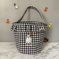 Embroidered Halloween Ghost Bucket, Plaid Candy Bucket with Name, Trick or Treat Bag, Halloween Ruffle Basket, Halloween Gift for kids