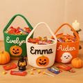 Custom Halloween Basket with Name, Personalized Trick or Treat Bag for Kids, Pumpkin Ghost Cat Candy Tote, Halloween Gift for Boys Girls