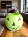 vintage general foam neon green jack o lantern halloween bucket, 1980's