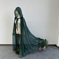 Dark Green Chiffon Cape, Hooded Cape - Flowy, Dramatic Design for Stage, Halloween & Cosplay | Custom Colors/Length Available