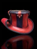 Handmade Steampunk Leather Top Hat Black/Maroon