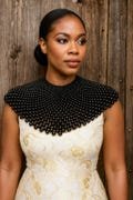 Statement Black Beaded Cape | Couture Shoulder Necklace | Gothic Beaded Collar for Evening & Bridal Wear