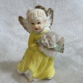 Vintage Lefton Angel Yellow Dress 1453B Gold Tip Wings And Halo HTF
