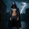 Black Leather Hooded Cloak for Men | Gothic Medieval Long Cape | Handmade Custom Leather Cosplay Outfit | Fantasy Warrior Costume