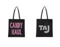 Black Cotton Halloween Trick or Treat Bag Personalized 3M Reflective Neon Glow in the Dark Lettering