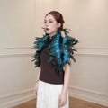 Blue Feather Cape Cloak with White Rhinestones & Black Belt, Halloween Feather Costume, Elf Feather Top for Women, Stage and Cosplay Outfit