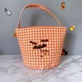 Custom Bat Bucket With Name, Embroidered Plaid Halloween Bucket, Halloween Candy Bucket, Trick or Treat Bag, Personalized Halloween Bag