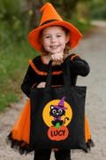Personalized Trick or Treat Bags, Cat and Pumpkin Design, Custom Name, Halloween Candy Bag for Kids