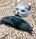 Therian Gear Blue Green Mask and Yarn Tail Set Cat Therian Handmade High Quality Mask and Tail