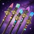 Natural colored crystal magic wand, crystal gem scepter Halloween personality magic wand, crystal raw stone bee magic wand, perfect gift