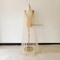 New V-back champagne wedding cape, Glitter shoulder bridal cape veil, Minimalist bridal wedding draped cape veil removable bespoke veil