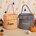 Custom Embroidered Plaid Trick or Treat Bag – Kids Halloween Candy Bucket Tote, Personalized Plaid Halloween Bag, Candy Basket for Boy/Girl