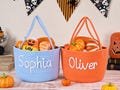 Personalized Halloween Basket, Trick or Treat Bag, Monogrammed Woven Basket, Halloween Bucket with Name,Cotton Knitted Basket,Halloween Gift