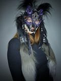 Black and Purple Fluffy Wolf Skull Mask Headdress