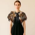 Sequin Turkey Feather Cape Shawl – Statement Capelet Scarf for Festivals, Halloween, Stage Shows, Weddings & Holiday Parties