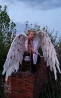 Large movable white Angel wings with bloody painting/Cosplay anime Costume/photo props/firebird/Halloween outfit
